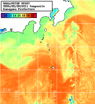 NOAA、MetOp 人工衛星画像 検索結果, 水温分布を図示