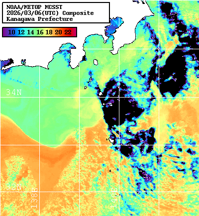 NOAA、MetOp 人工衛星画像 検索結果, 水温分布を図示