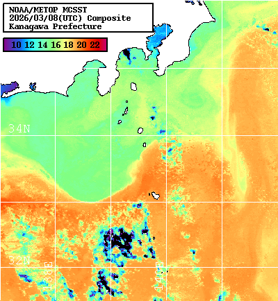 NOAA、MetOp 人工衛星画像 検索結果, 水温分布を図示