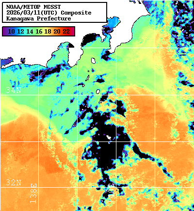 NOAA、MetOp 人工衛星画像 検索結果, 水温分布を図示