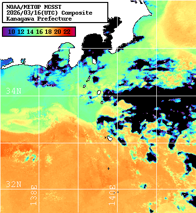 NOAA、MetOp 人工衛星画像 検索結果, 水温分布を図示