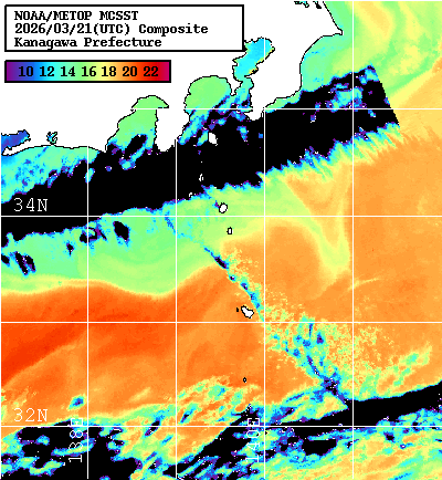 NOAA、MetOp 人工衛星画像 検索結果, 水温分布を図示