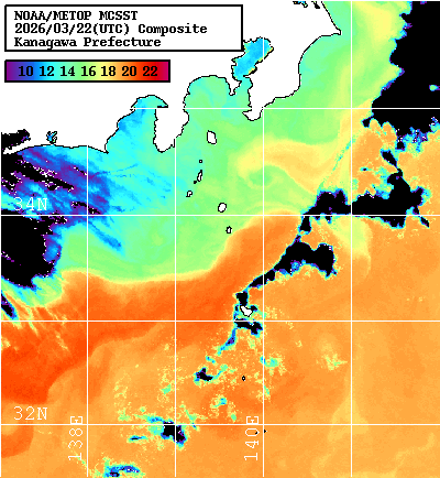 NOAA、MetOp 人工衛星画像 検索結果, 水温分布を図示