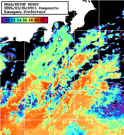 NOAA、MetOp 人工衛星画像 検索結果, 水温分布を図示