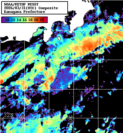 NOAA、MetOp 人工衛星画像 検索結果, 水温分布を図示