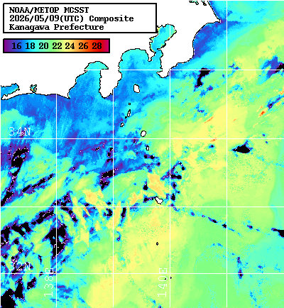 NOAA、MetOp 人工衛星画像 検索結果, 水温分布を図示