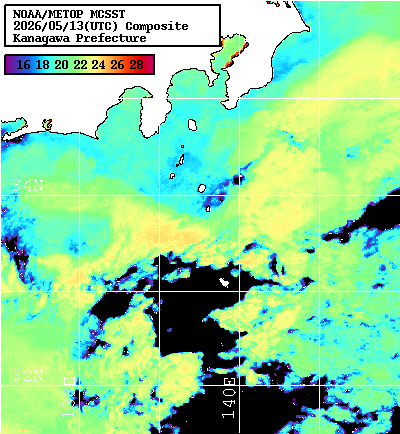 NOAA、MetOp 人工衛星画像 検索結果, 水温分布を図示