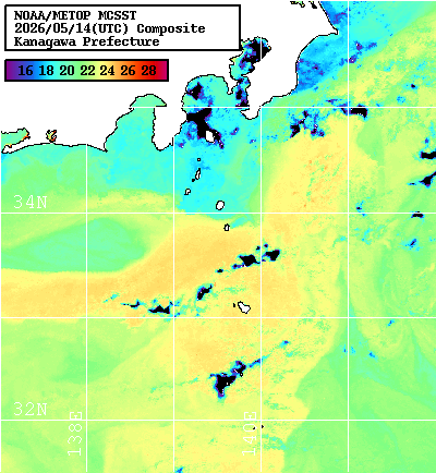 NOAA、MetOp 人工衛星画像 検索結果, 水温分布を図示