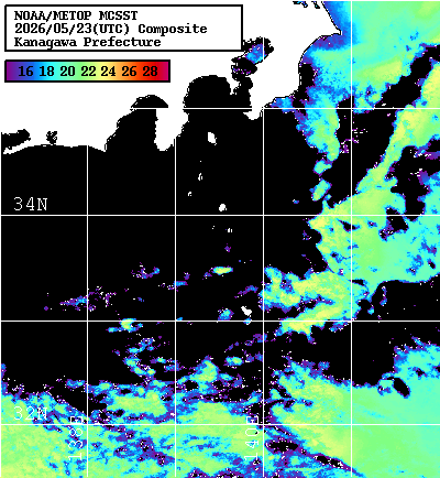 NOAA、MetOp 人工衛星画像 検索結果, 水温分布を図示