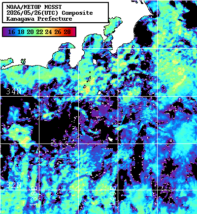 NOAA、MetOp 人工衛星画像 検索結果, 水温分布を図示