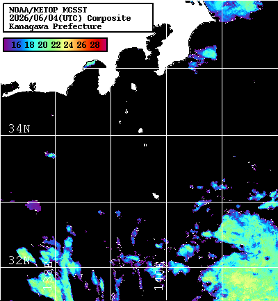 NOAA、MetOp 人工衛星画像 検索結果, 水温分布を図示