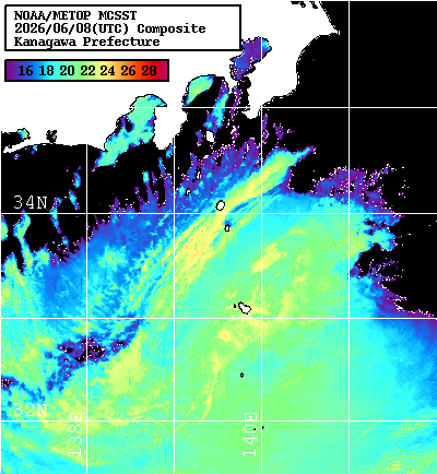 NOAA、MetOp 人工衛星画像 検索結果, 水温分布を図示