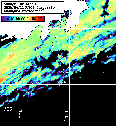 NOAA、MetOp 人工衛星画像 検索結果, 水温分布を図示