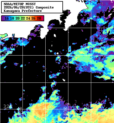 NOAA、MetOp 人工衛星画像 検索結果, 水温分布を図示