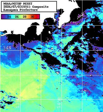 NOAA、MetOp 人工衛星画像 検索結果, 水温分布を図示