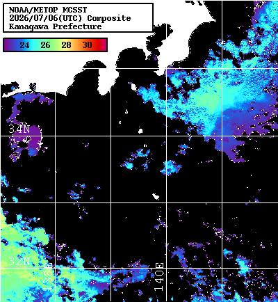 NOAA、MetOp 人工衛星画像 検索結果, 水温分布を図示