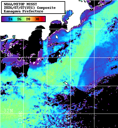NOAA、MetOp 人工衛星画像 検索結果, 水温分布を図示