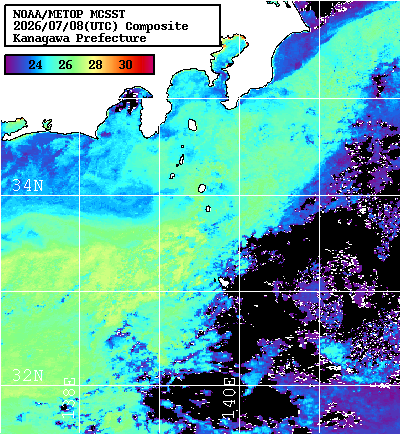 NOAA、MetOp 人工衛星画像 検索結果, 水温分布を図示