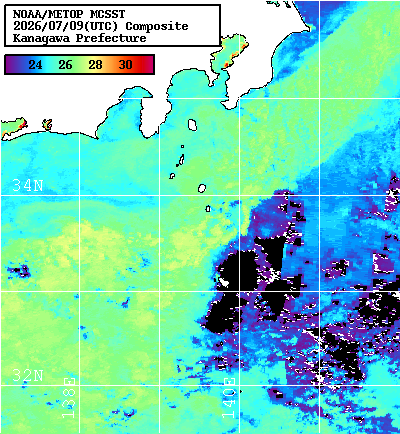 NOAA、MetOp 人工衛星画像 検索結果, 水温分布を図示
