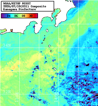 NOAA、MetOp 人工衛星画像 検索結果, 水温分布を図示