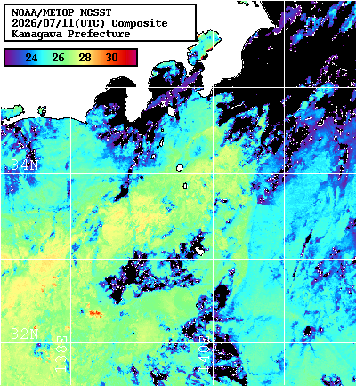 NOAA、MetOp 人工衛星画像 検索結果, 水温分布を図示