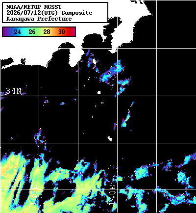 NOAA、MetOp 人工衛星画像 検索結果, 水温分布を図示