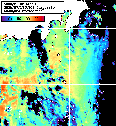 NOAA、MetOp 人工衛星画像 検索結果, 水温分布を図示