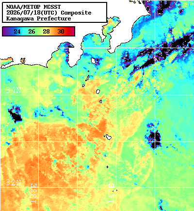 NOAA、MetOp 人工衛星画像 検索結果, 水温分布を図示