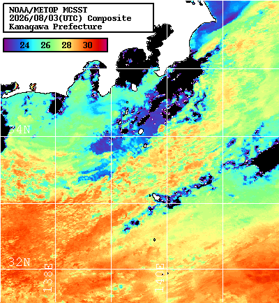NOAA、MetOp 人工衛星画像 検索結果, 水温分布を図示
