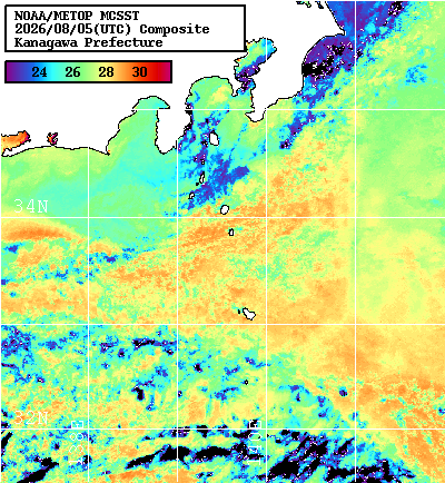 NOAA、MetOp 人工衛星画像 検索結果, 水温分布を図示