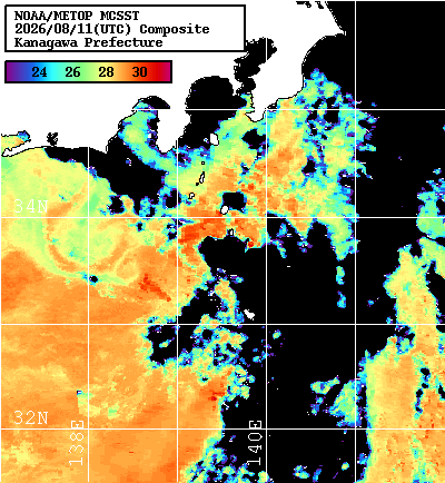 NOAA、MetOp 人工衛星画像 検索結果, 水温分布を図示