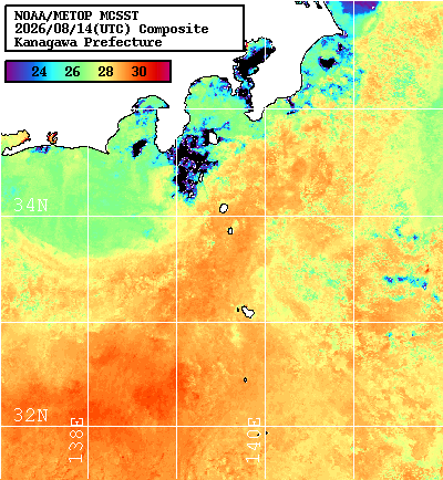 NOAA、MetOp 人工衛星画像 検索結果, 水温分布を図示
