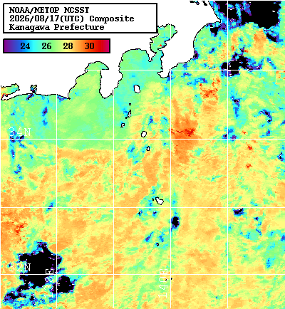 NOAA、MetOp 人工衛星画像 検索結果, 水温分布を図示