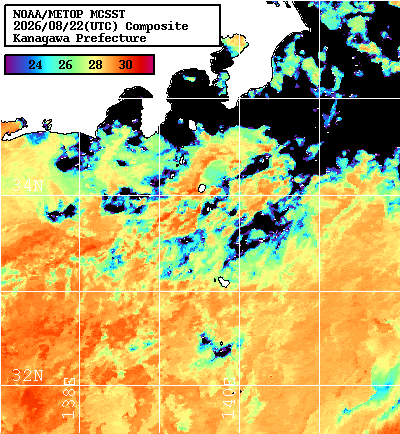 NOAA、MetOp 人工衛星画像 検索結果, 水温分布を図示