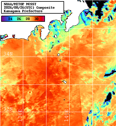 NOAA、MetOp 人工衛星画像 検索結果, 水温分布を図示