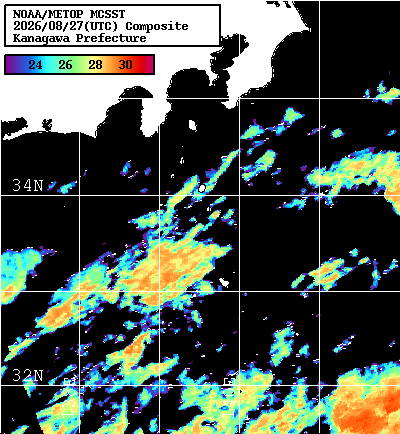 NOAA、MetOp 人工衛星画像 検索結果, 水温分布を図示