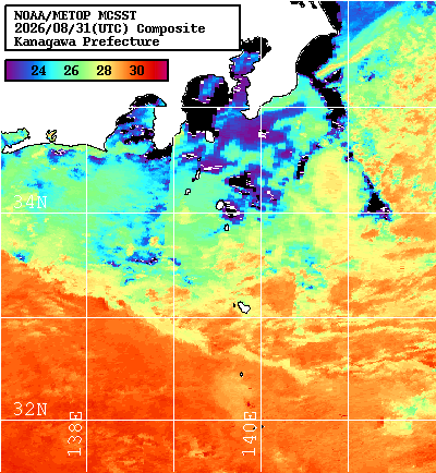 NOAA、MetOp 人工衛星画像 検索結果, 水温分布を図示