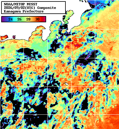 NOAA、MetOp 人工衛星画像 検索結果, 水温分布を図示