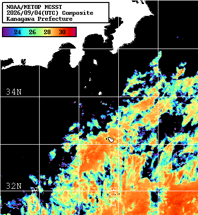 NOAA、MetOp 人工衛星画像 検索結果, 水温分布を図示