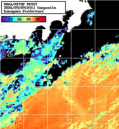 NOAA、MetOp 人工衛星画像 検索結果, 水温分布を図示