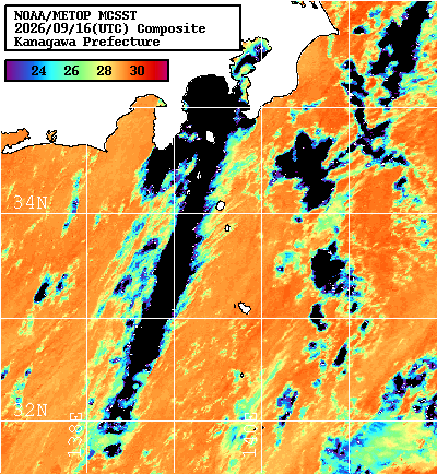 NOAA、MetOp 人工衛星画像 検索結果, 水温分布を図示