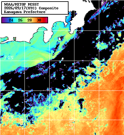 NOAA、MetOp 人工衛星画像 検索結果, 水温分布を図示