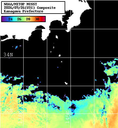 NOAA、MetOp 人工衛星画像 検索結果, 水温分布を図示