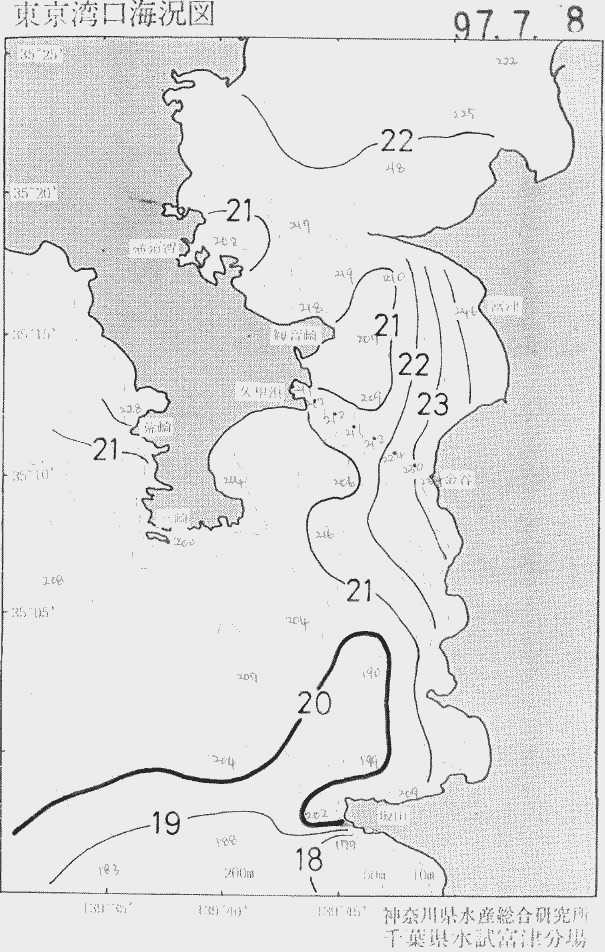 海況図, 東京湾口海況図 検索結果, (水温分布 等を図示)