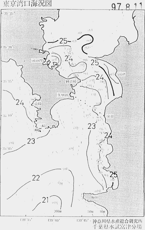 海況図, 東京湾口海況図 検索結果, (水温分布 等を図示)