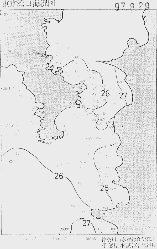 海況図, 東京湾口海況図 検索結果, (水温分布 等を図示)