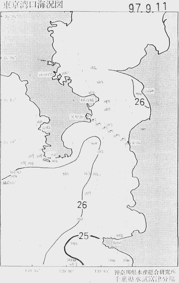 海況図, 東京湾口海況図 検索結果, (水温分布 等を図示)