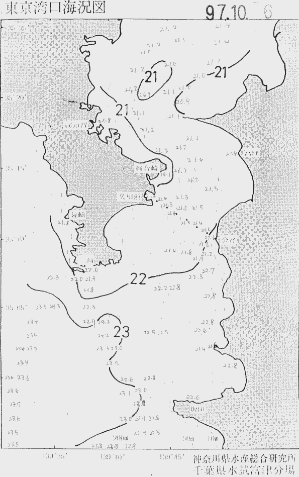 海況図, 東京湾口海況図 検索結果, (水温分布 等を図示)
