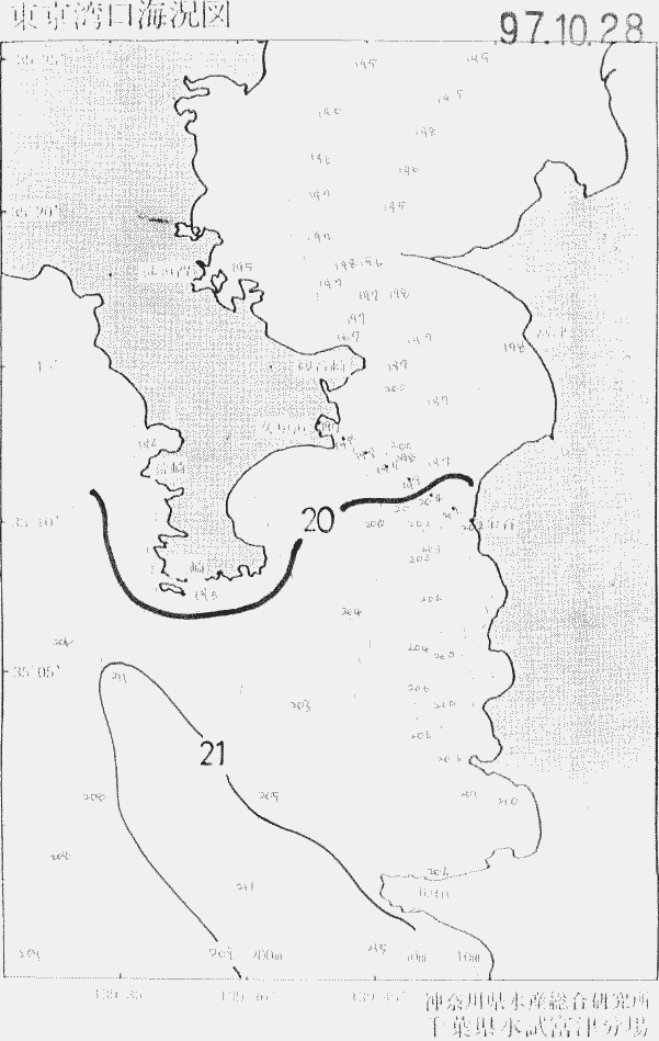 海況図, 東京湾口海況図 検索結果, (水温分布 等を図示)