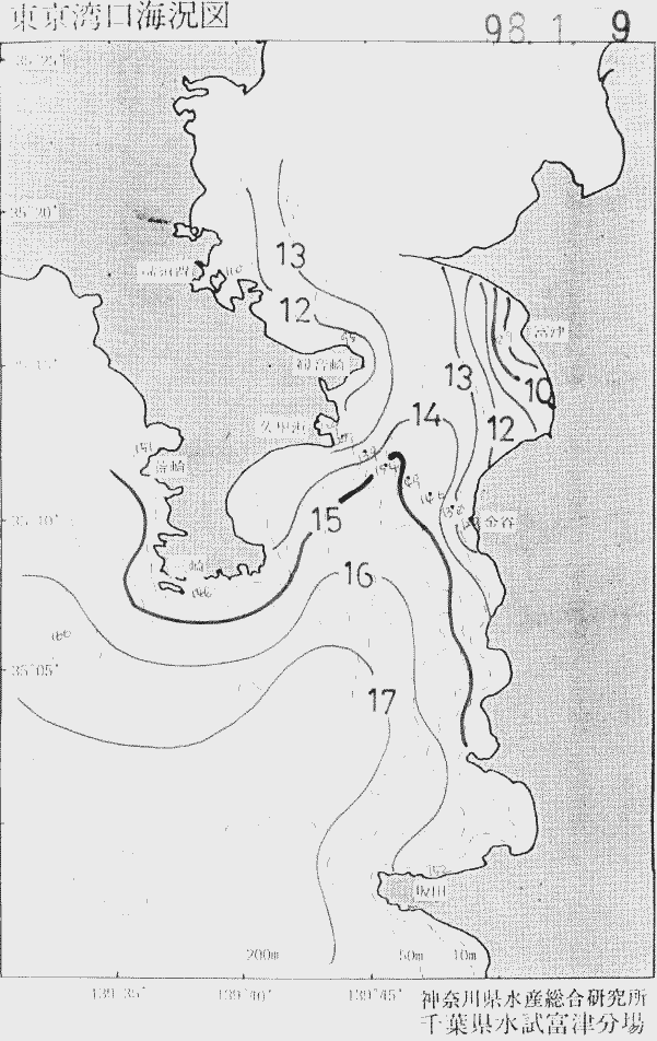海況図, 東京湾口海況図 検索結果, (水温分布 等を図示)